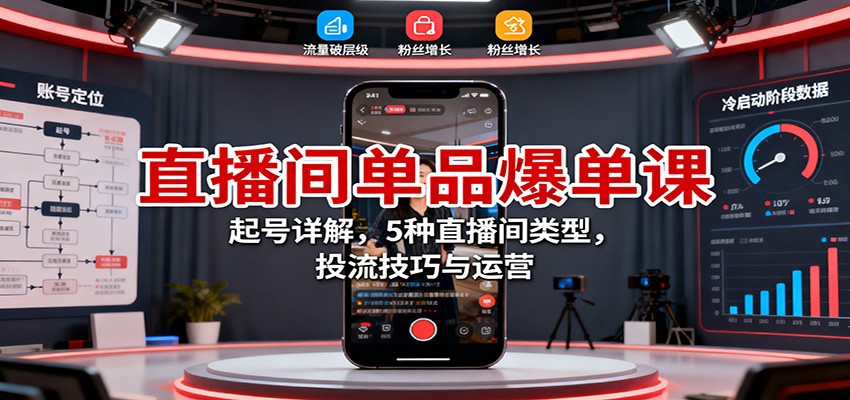 直播间单品爆单课:起号详解,5种直播间类型,投流技巧与运营-好学创业资源