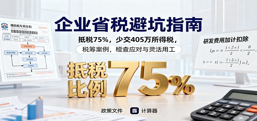 企业省税避坑指南：抵税75%，少交405万所得税，税筹案例，稽查应对与灵活用工-好学创业资源