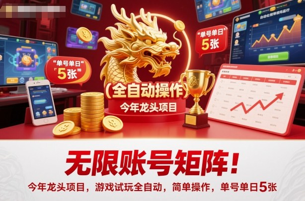 无限账号矩阵！今年龙头项目，游戏试玩全自动，简单操作，单号单日5张【揭秘】-好学创业资源