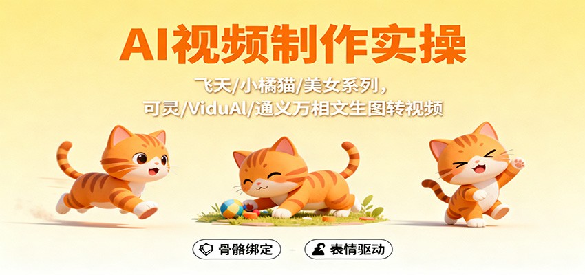 AI视频制作实操,飞天/小橘猫/美女系列,可灵/ViduAl/通义万相文生图转视频-好学创业资源