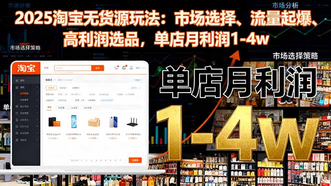 2025淘宝无货源玩法:市场选择、流量起爆、高利润选品,单店月利润1-4w-好学创业资源