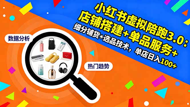 小红书虚拟陪跑3.0:店铺搭建+单品服务+细分铺货+选品技术,单店日入100+-好学创业资源