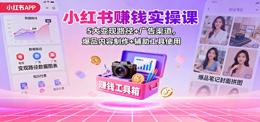 小红书赚钱实操课:5大变现路径+广告渠道,爆品内容制作+辅助工具使用-好学创业资源