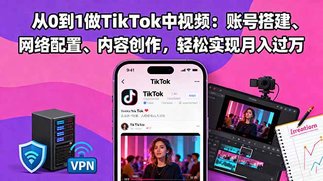 从0到1做TikTok中视频:账号搭建、网络配置、内容创作,轻松实现月入过万-好学创业资源