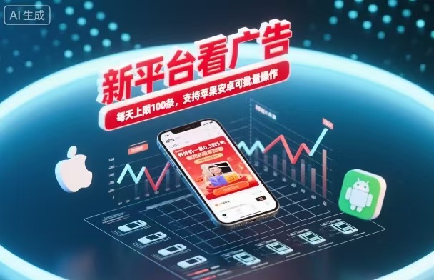 新台看广告，养好机一条5毛到5块，单机日入30到100，支持苹果安卓，可批量操作。-好学创业资源