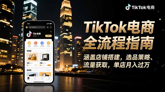 TikTok电商全流程指南,涵盖店铺搭建、选品策略、流量获取,单店月入过万-好学创业资源