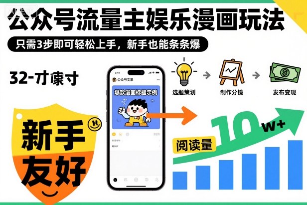 公众号流量主娱乐漫画玩法,只需3步即可轻松上手,新手也能条条爆-好学创业资源
