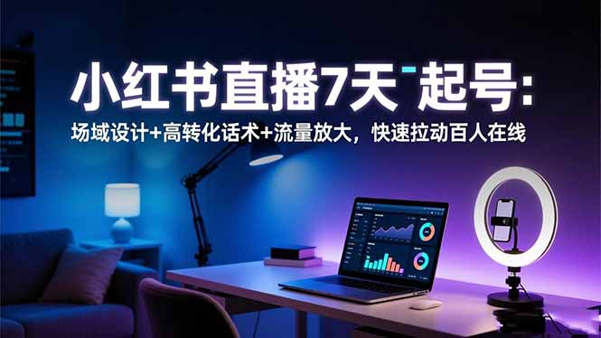 小红书直播7天起号：场域设计+高转化话术+流量放大，快速拉动百人在线-好学创业资源